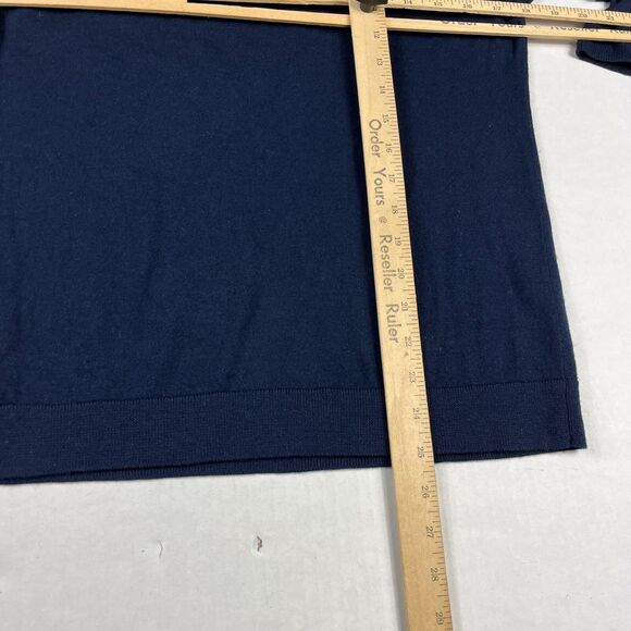 Talbots Merino Wool Classic Sweater Blue Ruffled 3/4 Sleeve Work Pullover LARGE - Picture 7 of 10